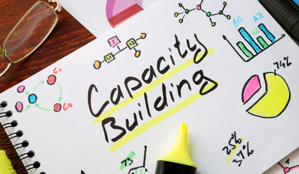 Capacity Building written in a notepad with marker.